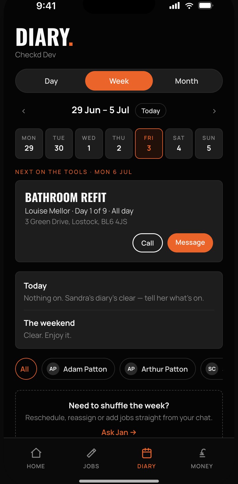 Diary — weekly schedule